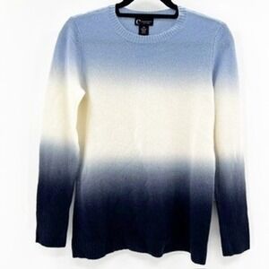 C by Bloomingdales 100% Cashmere Ombre Sweater Blue Cream Navy Crew Neck XS
